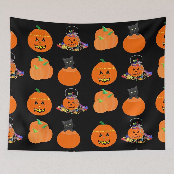 Item preview, Halloween Pumpkins, Candy and Black Cat (Black Background) designed and sold by ArtByLM.