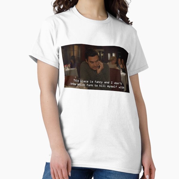 Vista previa del artículo con la obra «New Girl - Nick Miller: este lugar es elegante y no sé con qué tenedor matarme», diseñado y vendido por Jack Schlaack.