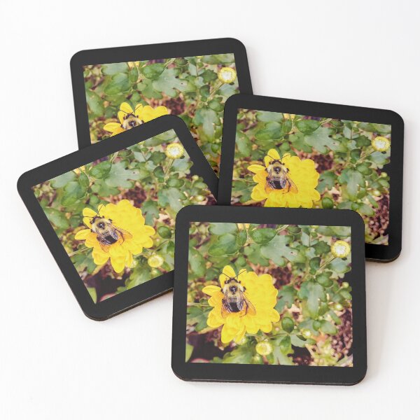 Item preview, Bumble bee on yellow mum plant designed and sold by VondasCreations.