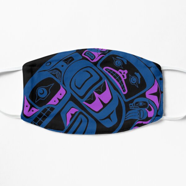 PNW style Blackfish Orca, teal and purple Flat Mask