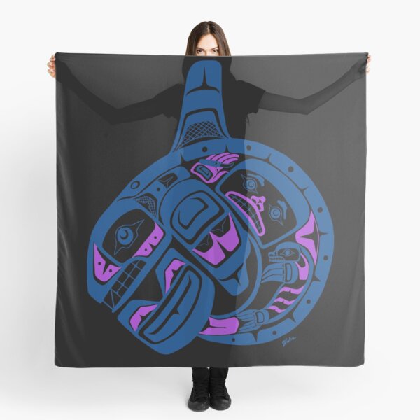 PNW style Blackfish Orca, teal and purple Scarf