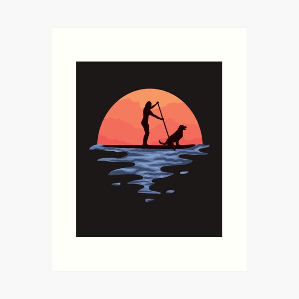 Sunset Stand Up Paddle Dog And Girl Art Print