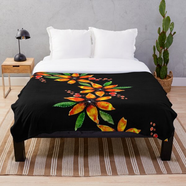 Item preview, Algo de fondo negro, flores naranjas de primavera con hojas verdes designed and sold by InaDim.