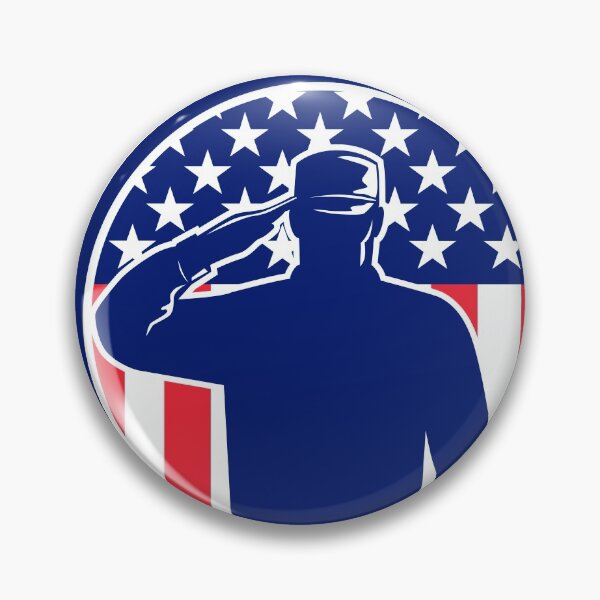 Item preview, American Veteran Soldier or Military Serviceman Personnel Saluting the USA Stars and Stripes Flag Circle Retro Color designed and sold by patrimonio.