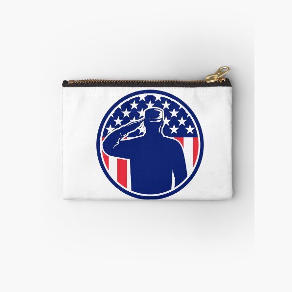 Item preview, American Veteran Soldier or Military Serviceman Personnel Saluting the USA Stars and Stripes Flag Circle Retro Color designed and sold by patrimonio.