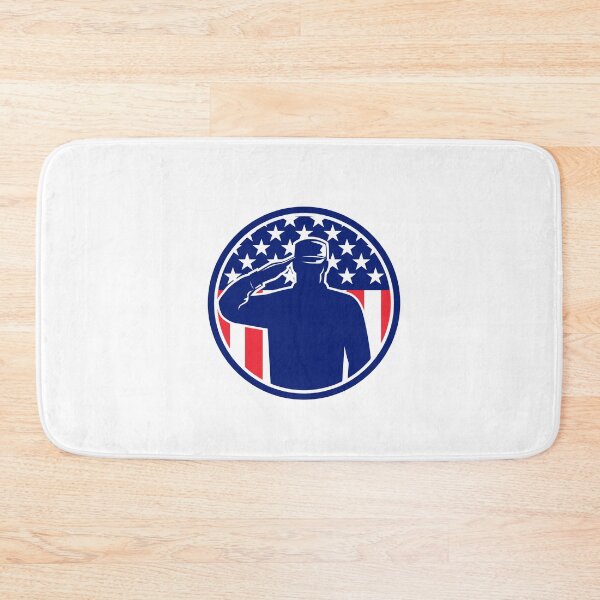 Item preview, American Veteran Soldier or Military Serviceman Personnel Saluting the USA Stars and Stripes Flag Circle Retro Color designed and sold by patrimonio.