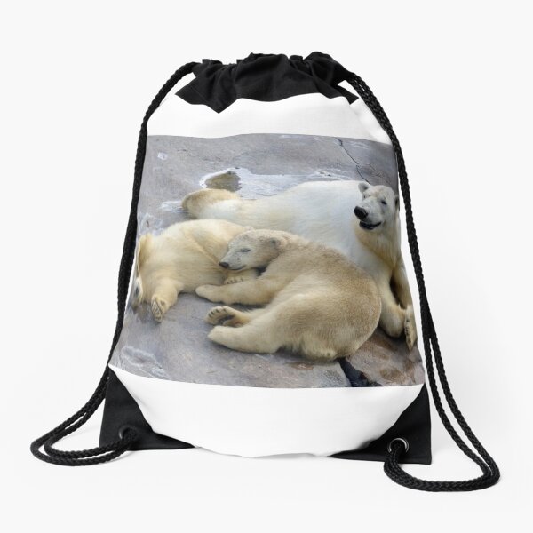Happy nappy polar bear family Drawstring Bag