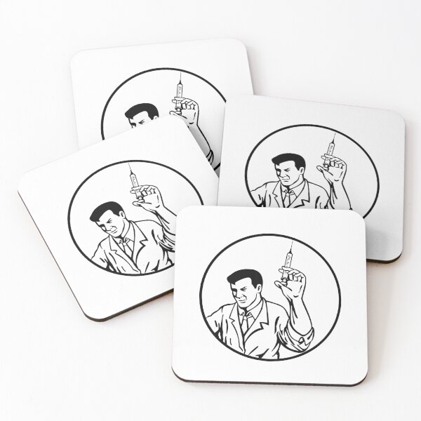 Item preview, Doctor Nurse Medical Worker or Scientist Wearing Lab Coat Holding Up Syringe with Vaccine Retro Black and White designed and sold by patrimonio.