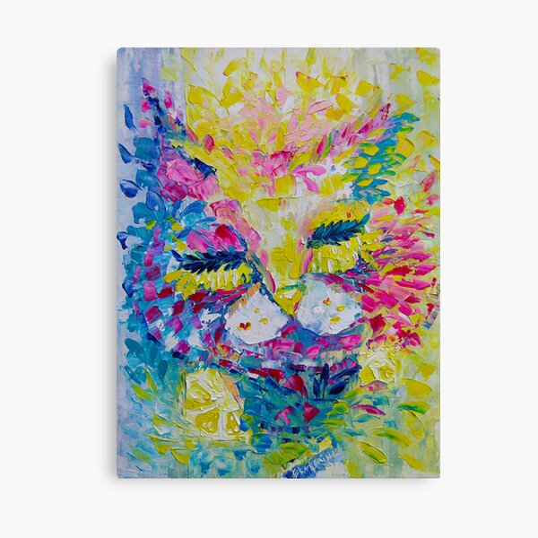 Pink Lemon Cat Painting Original Fine Art by Ekaterina Chernova Canvas Print