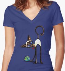 Simaese Cat | Yarn Thief Women's Fitted V-Neck T-Shirt