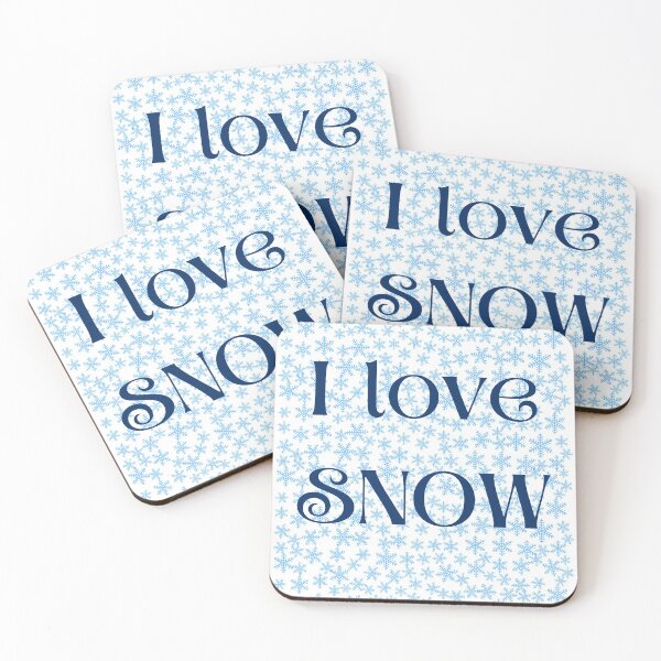 Artikelvorschau, Festliches Winterdesign "Ich liebe Schnee" mit blauen Schneeflocken entworfen und verkauft von OlsonPetDesigns.