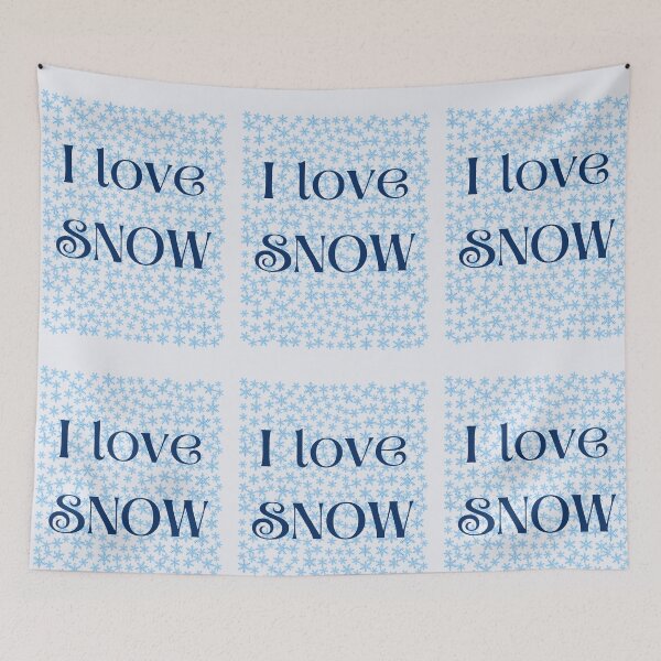 Item preview, "I love snow" festive winter design with blue snowflakes designed and sold by OlsonPetDesigns.