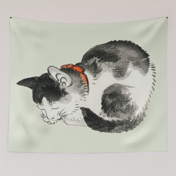 Item preview, Vintage Japanese Sleeping Cat Ink Art Drawing by Kono Bairei designed and sold by Sirieht.