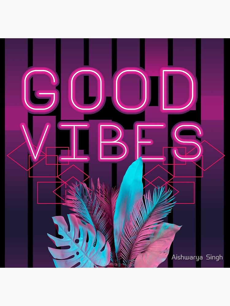 Tropical Summer Neon Good Vibes Aesthetic with Monsteras Palm and