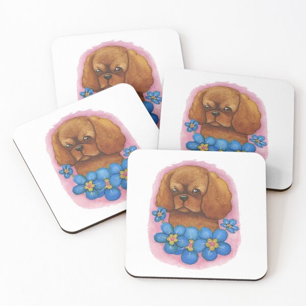 Item preview, Cavalier King Charles Spaniel - Ruby with Blue Flowers designed and sold by jollyinu.