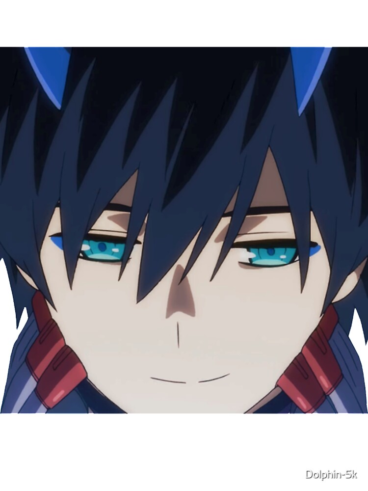 Draw the character hiro from the anime darling in the franxx, with his blue  horns and blue eyes