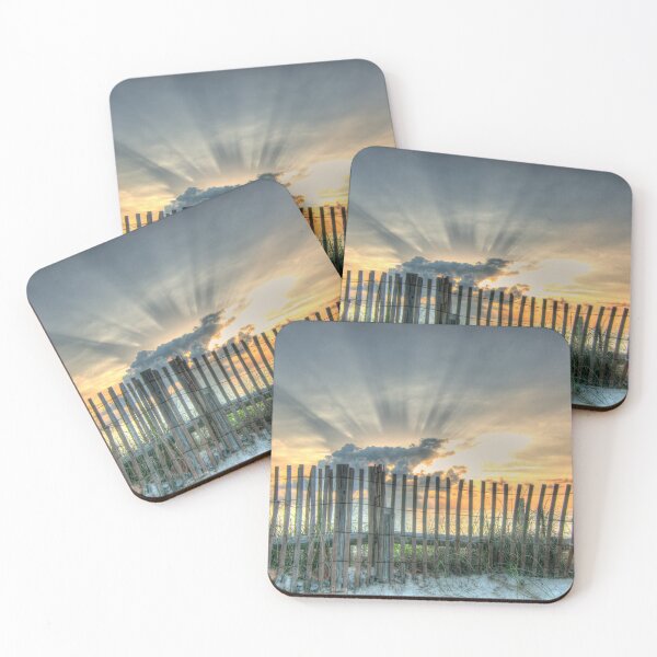 Item preview, Wooden fence on sand dunes at sunrise designed and sold by Steven Kight.