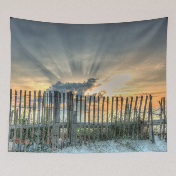 Item preview, Wooden fence on sand dunes at sunrise designed and sold by Steven Kight.
