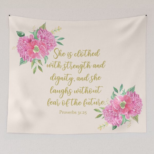 Item preview, She is clothed with strength and dignity bible verse designed and sold by latiendadearyam.