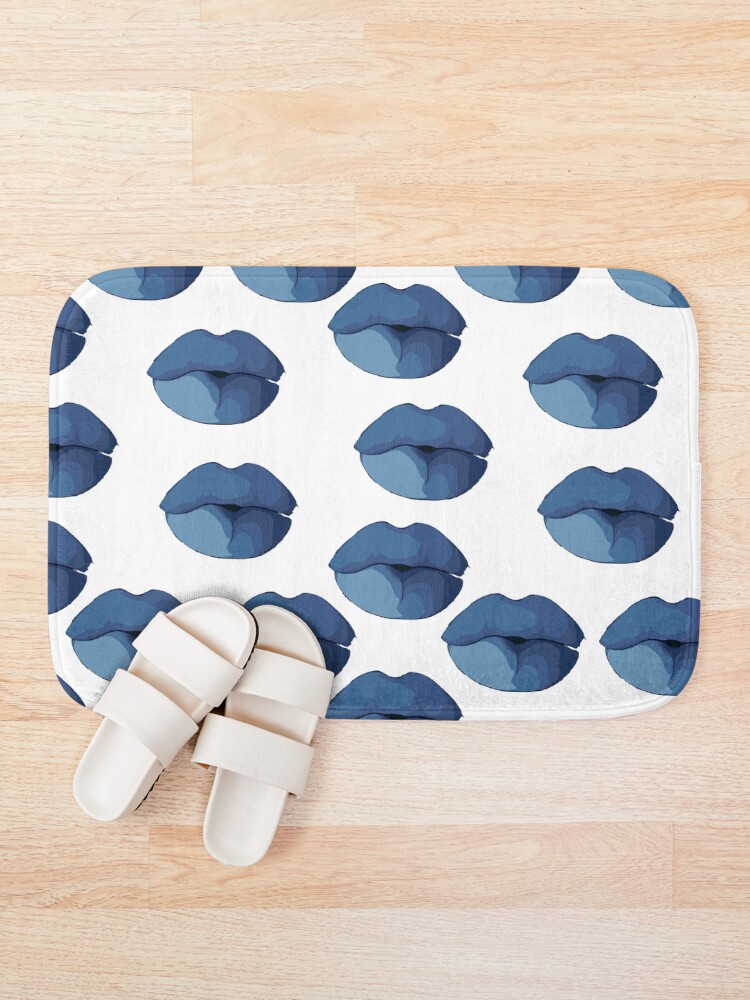Thumbnail 1 of 6, Bath Mat, Blue lips designed and sold by redgoch.