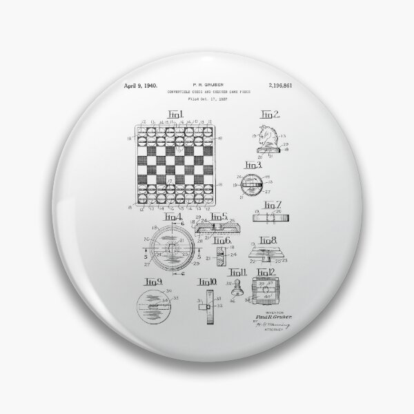Item preview, Convertible chess and checker game piece 1940 patent designed and sold by InkedArtPrints.