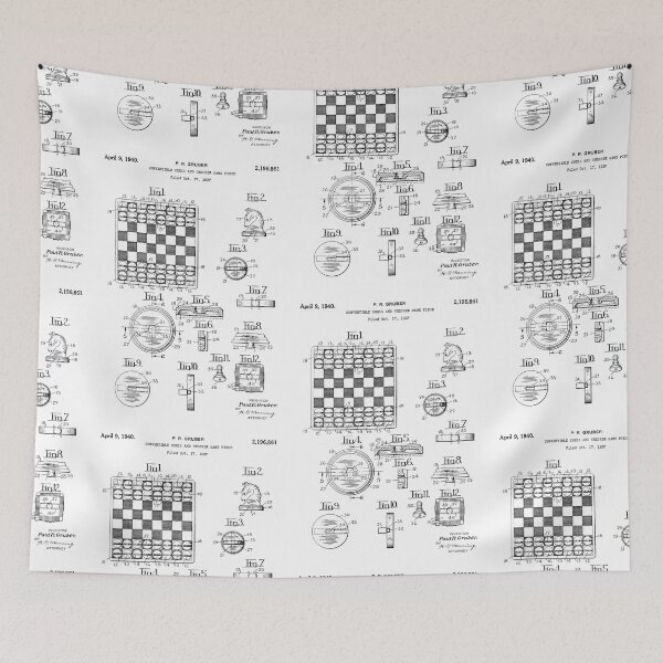 Item preview, Convertible chess and checker game piece 1940 patent designed and sold by InkedArtPrints.