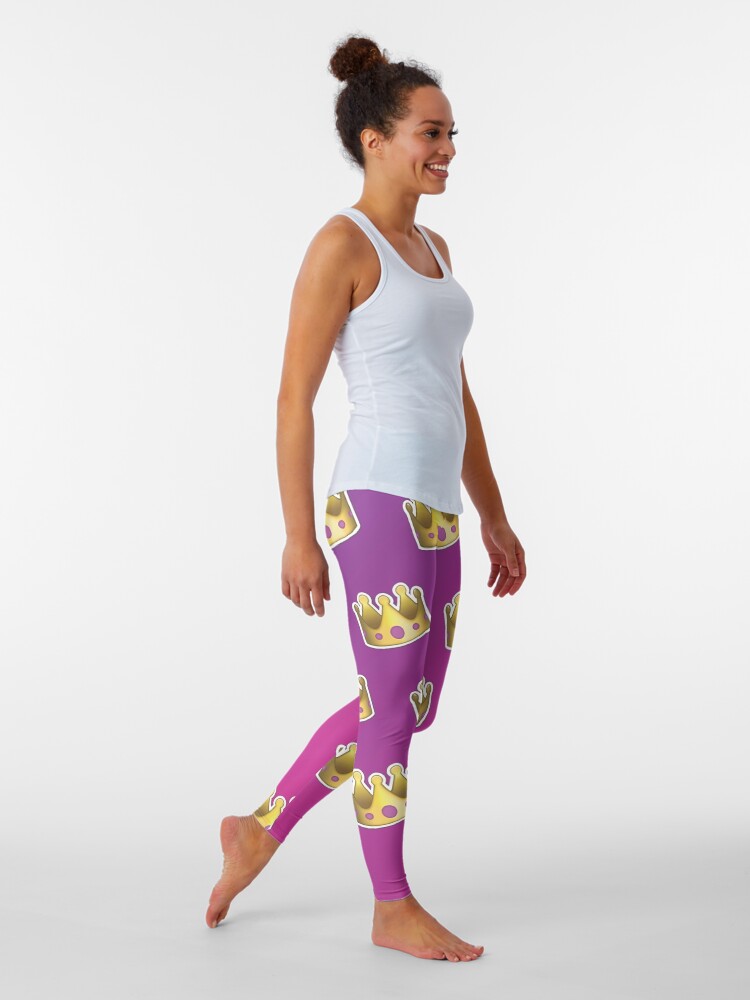 Alternate view of Crown Emoji Pattern Pink and Purple Leggings