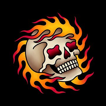 Artwork thumbnail, Salty-Dog2 American Traditional Flaming Skull by Salty-Dog2