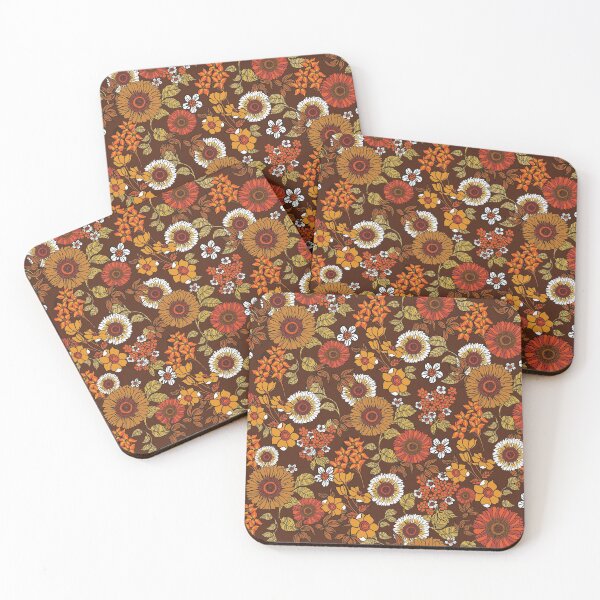 Item preview, 70s vintage boho flowers, orange, browns, hippie, flower power designed and sold by chrissyink.