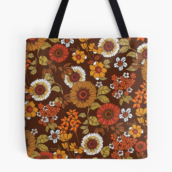 Item preview, 70s vintage boho flowers, orange, browns, hippie, flower power designed and sold by chrissyink.