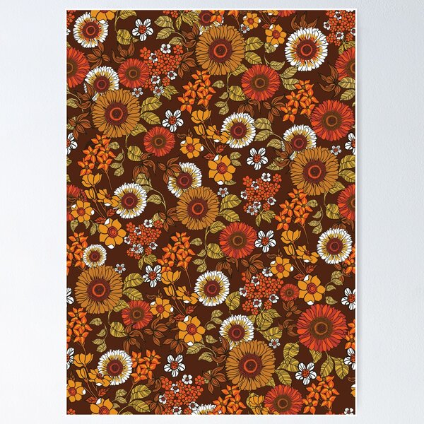 Item preview, 70s vintage boho flowers, orange, browns, hippie, flower power designed and sold by chrissyink.