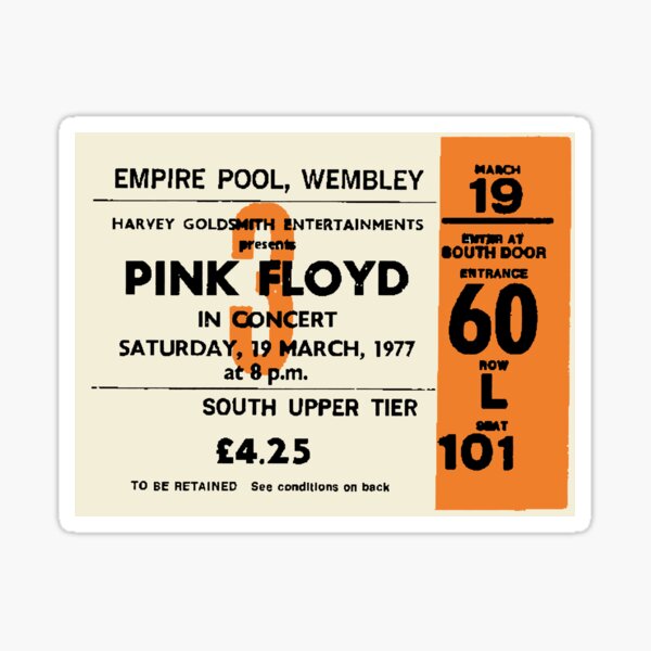 Pink Floyd Vintage Music Concert Ticket Graphic Design Sticker