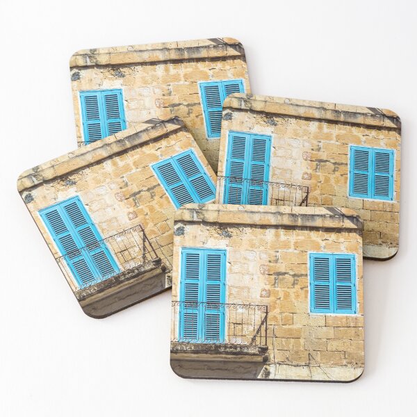 Item preview, Window and balcony with light blue shutters designed and sold by lena-maximova.