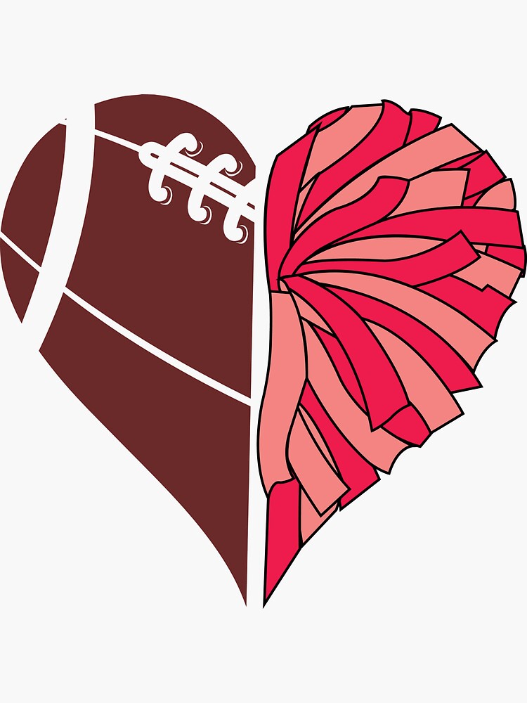 Half Football Heart And Half Red Pom Pom Heart Sticker By Pepaanarb