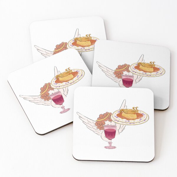Item preview, Illustration of Little angel holding a glass of red wine and a plate of lasagna box roasted quail designed and sold by iswenyi.