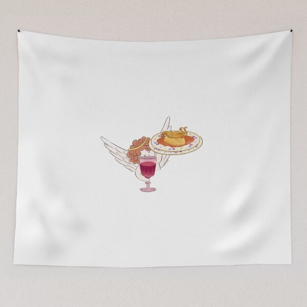 Item preview, Illustration of Little angel holding a glass of red wine and a plate of lasagna box roasted quail designed and sold by iswenyi.