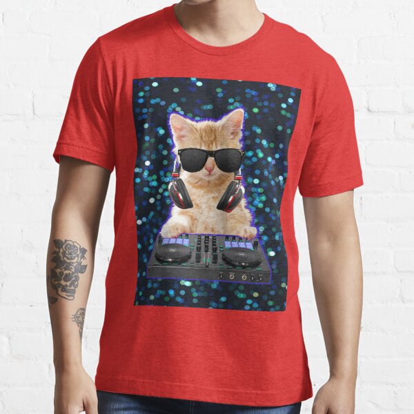 Men's Design By Humans HOUSE CAT (Rainbow DJ Kitty) By robotface T-Shirt -  Black - Small