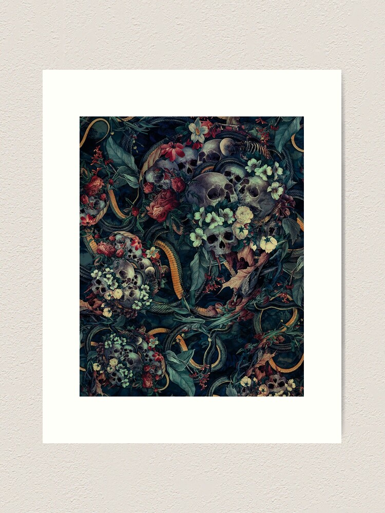 Thumbnail 1 of 3, Art Print, Skulls and Snakes designed and sold by rizapeker.