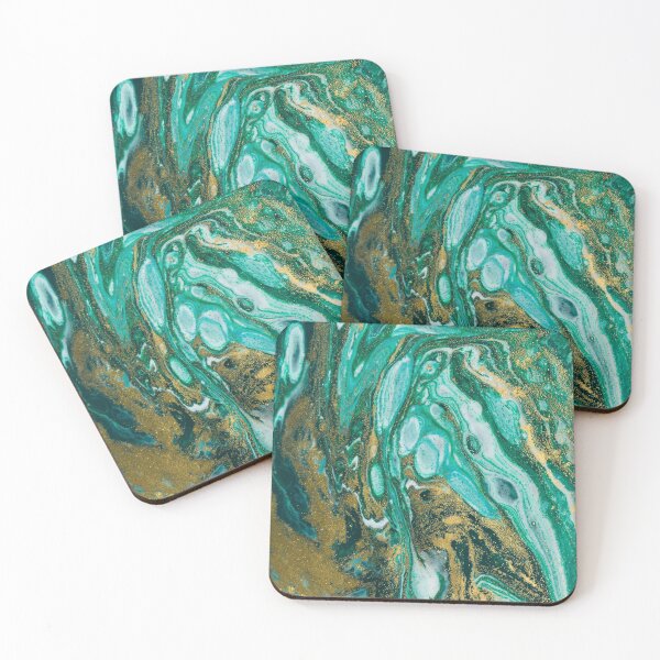 Item preview, Murky Marble Swirls of Turquoise Teal and Gold Glitter Abstract Pattern designed and sold by Alicia Chee.
