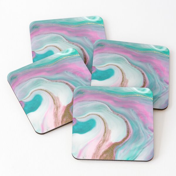 Item preview, Mystical Marble Swirls of Turquoise Teal Pink White and Gold Glitter Abstract Pattern designed and sold by Alicia Chee.