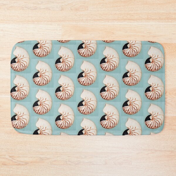 Nautilus Shell Beautiful Blue Teal Green Cephalopod Creature Painting Bath Mat