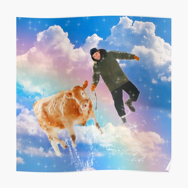 robert pattinson with a cow on a rainbow Poster