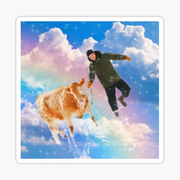 robert pattinson with a cow on a rainbow Sticker