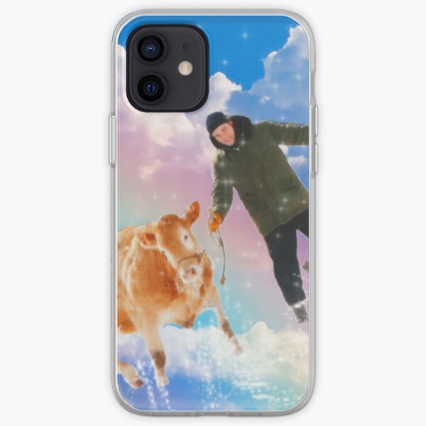 robert pattinson with a cow on a rainbow iPhone Soft Case