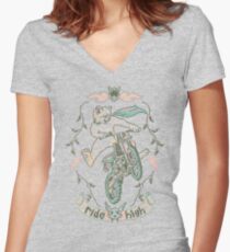 Motocross-Stitch Kitteh Women's Fitted V-Neck T-Shirt