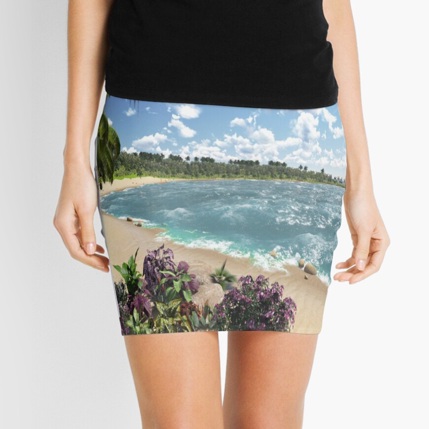 Beautiful Beach Window Views of Tropical Island, pencil_skirt,x1000,front-c,378,0,871,871-bg,f8f8f8