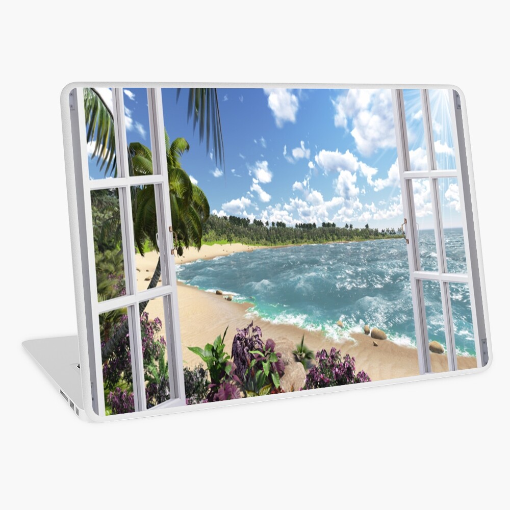 Beautiful Beach Window Views of Tropical Island, pd,x750,macbook_air_13-pad,1000x1000,f8f8f8