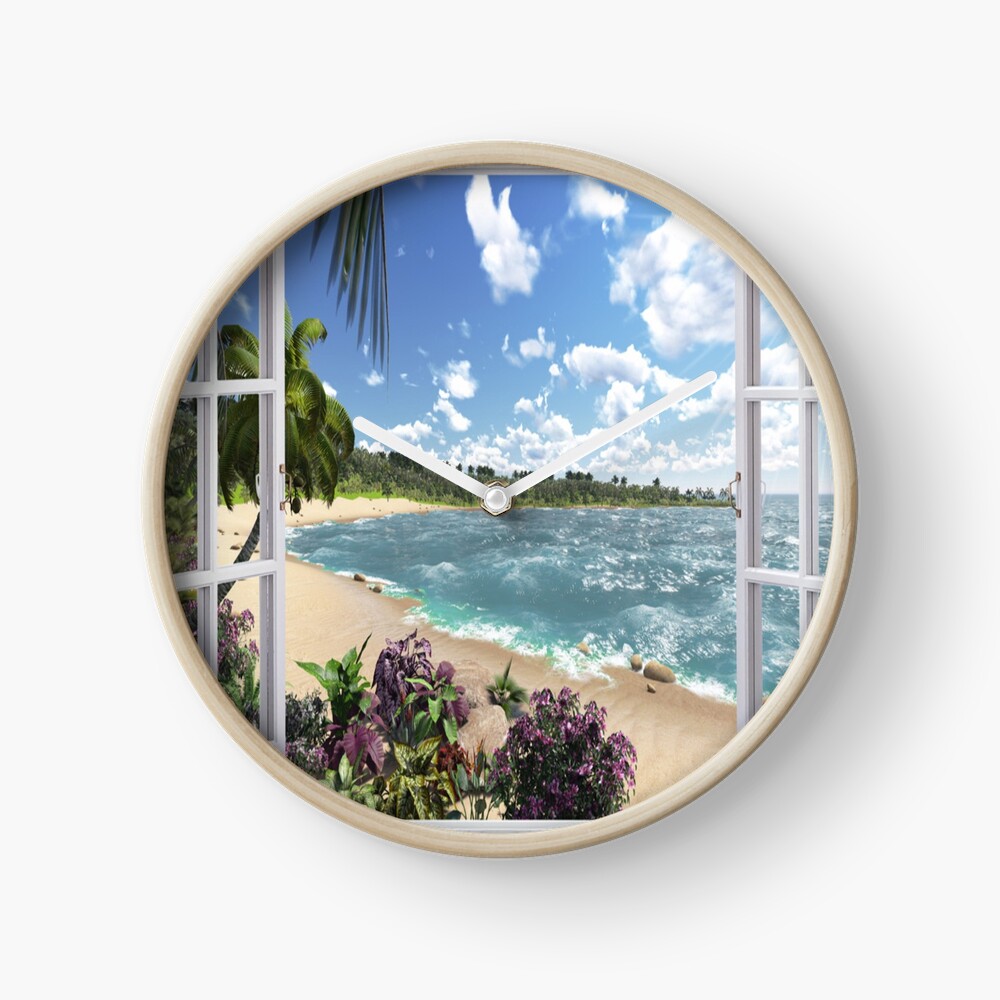 Beautiful Beach Window Views of Tropical Island, clkf,bamboo,white,1000x1000-bg,f8f8f8