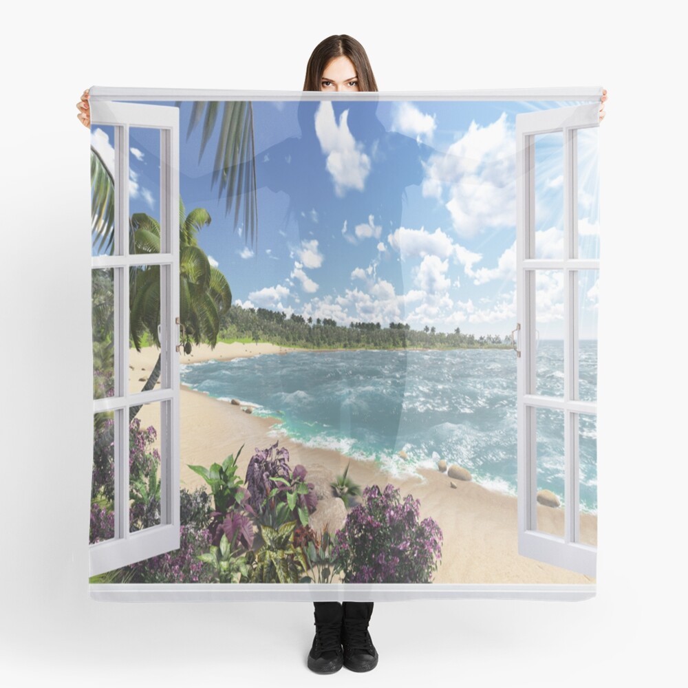 Beautiful Beach Window Views of Tropical Island, scarf,x1050-pad,1000x1000,f8f8f8