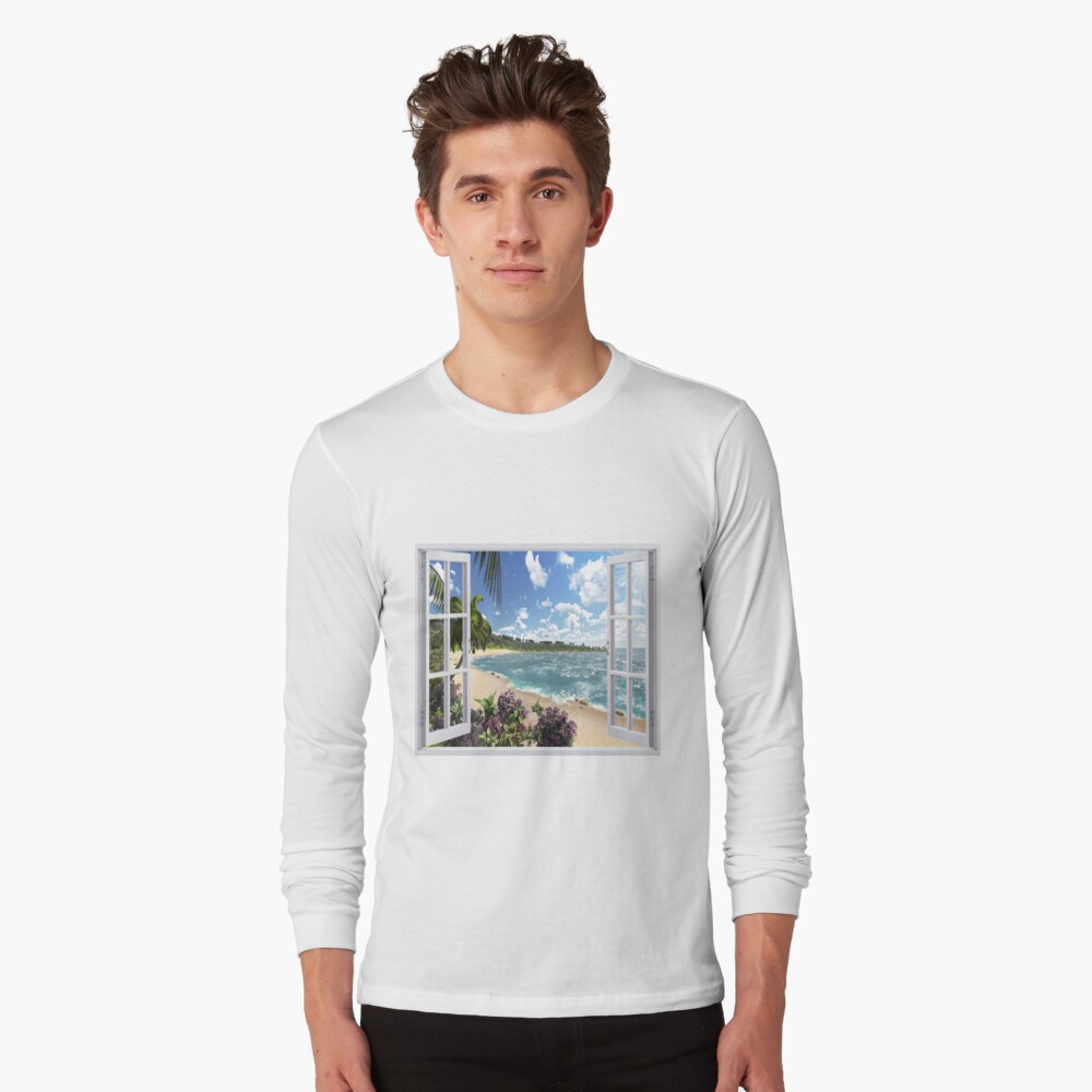 Beautiful Beach Window Views of Tropical Island, ra,longsleeve,x2000,fafafa:ca443f4786,front-c,190,60,1000,1000-bg,f8f8f8